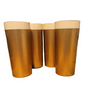 Vintage NFC Mid Century Modern Plastic Tumblers Set/4 Gold White Insulated MCM